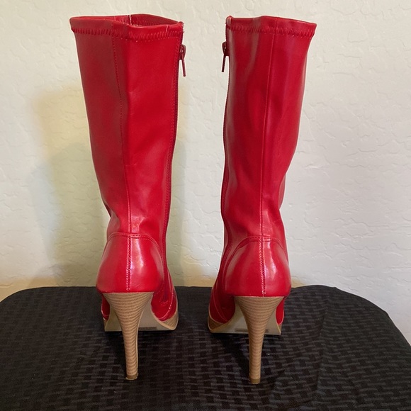 Red Leather (Faux) Boots (Size 7.5) - Picture 3 of 4